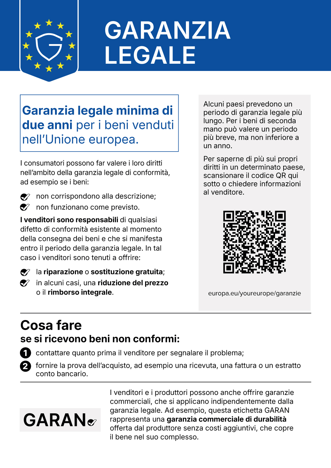 Avviso armonizzato sulla garanzia legale di conformità