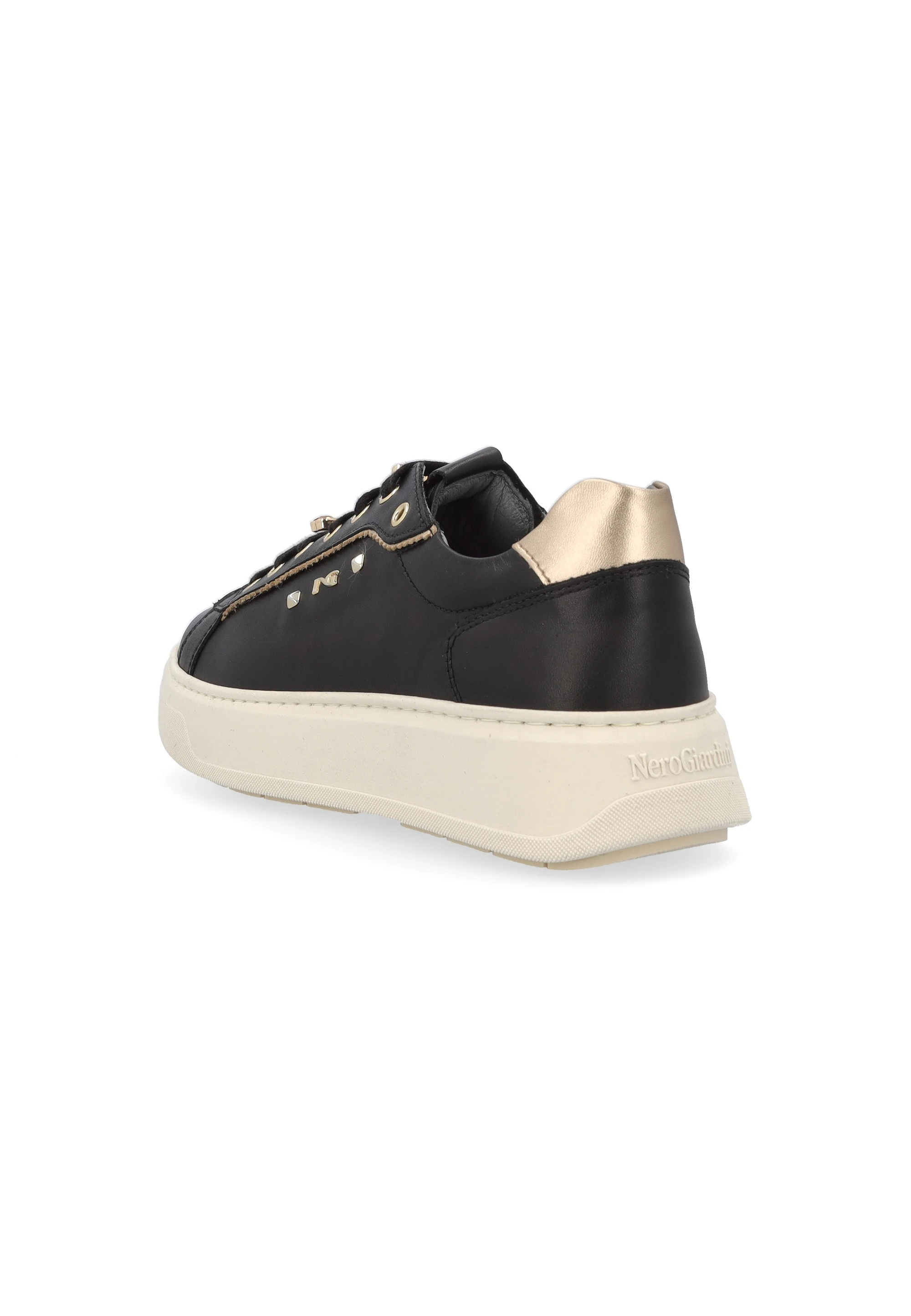 Sneakers donna NeroGiardini in pelle con dettagli oro I514170D
